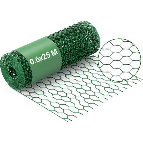 Wiltec Maschendrahtzaun Grün 60 cm x 25 m, 0,9 mm Stärke 25x25 mm Maschengröße, Volierendraht 6-Eck aus Stahl verzinkt, Drahtgitter, Vogeldraht (1/5)