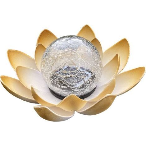 Solarleuchten für den Außenbereich, Globus-Lotus-Dekoration aus brochenem Glas, wasserdichte LED-Blumenlichter aus Metall für Terrasse, Rasen, Weg, Tisch, Boden (1/5)