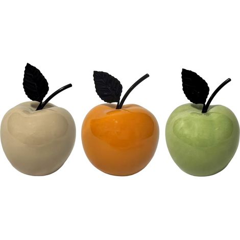 Manzanas decorativas de cerámica multicolor 13 cm set de 3