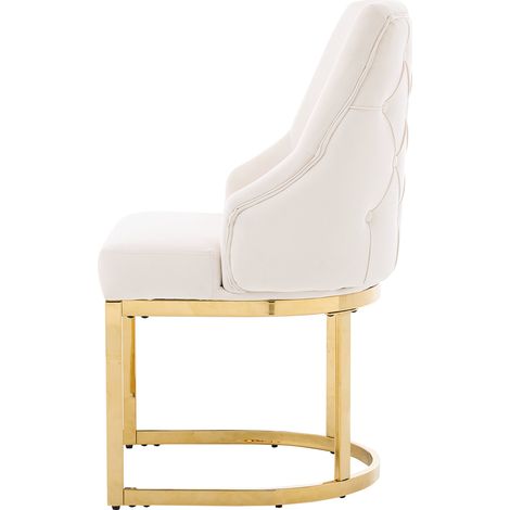 Lot de 4 chaises de salle à manger en velours beige avec pieds métalliques dorés galvanisés (1/5)