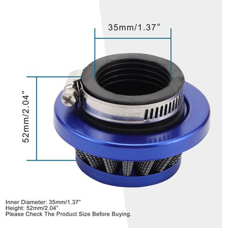 35-mm-Metallluftfilter, kompatibel mit 2-Takt-Motorradluftfiltern mit 47 cm³ und 49 cm³ Hubraum (blau) (1/4)