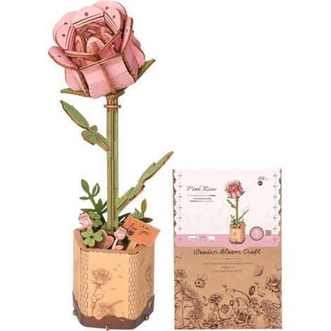 KLVGTIFS PU - Fleurs Artificielles Deco,Puzzle 3D Bois, Construction Adulte,Cadeaux Anniversaire Femmes pour la Saint-Valentin & Décor(Rose) (1/5)