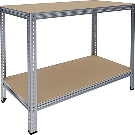 Banco Tavolo Da Lavoro Senza Bulloni In Acciaio Metallo e MDF Portata Fino a 1200 Kg Con 2 Ripiani Regolabili Ideale Per Garage Officina Cantina Capannone Magazzino Design Modulare 96 x 120 x 60 cm (1/5)