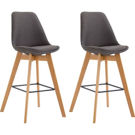 Conjunto de 2 taburetes de bar de estilo escandinavo con respaldo de tela gris oscuro y estructura de madera natural 100005577 (1/5)