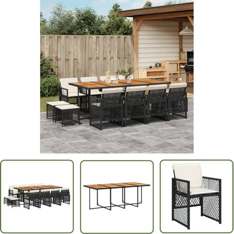 vidaXL 13-tlg. Garten-Essgruppe mit Kissen Schwarz Poly Rattan (1/5)