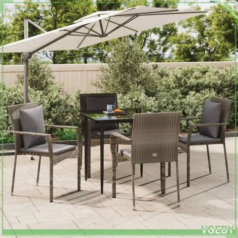 Ensemble à manger de jardin - FAFEICY - 3185102 - 4 chaises + table 80x80 cm - résine tressée & verre trempé - noir/gris (1/5)