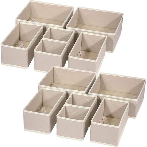 12-teiliger Schubladenorganizer, Aufbewahrungsbox für Schubladen aus Kunststoff, Aufbewahrungsbox für Kleidung, Aufbewahrung für Unterwäsche, Organizer für Unterwäsche aus Stoff, für (1/5)