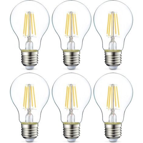 Lot de 6 ampoules LED Culot Edison à vis E27 4 W (équivalent 40 W) Filament transparent Intensité non variable