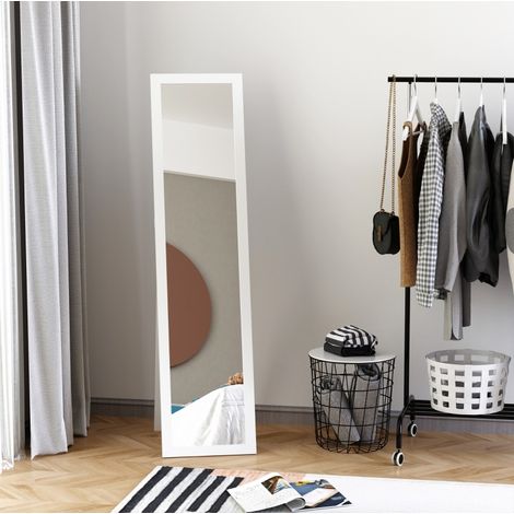Espejo de cuerpo entero de pie y de pared con marco MDF blanco 37 x 37 x 154 cm OKWISH (1/5)