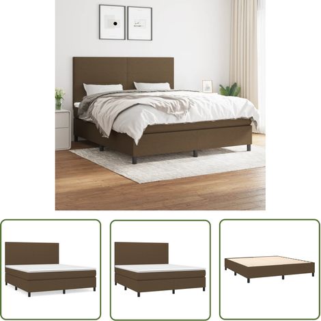 The Living Store Sommier à lattes de lit avec matelas Marron foncé 160x200 cm - Lit Double - Lit Plateforme - Matelas À Ressorts Ensachés - Literie - Chambre À Coucher (1/5)