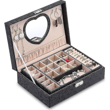 Coffret à bijoux princesse en forme de cœur, grande capacité, avec serrure