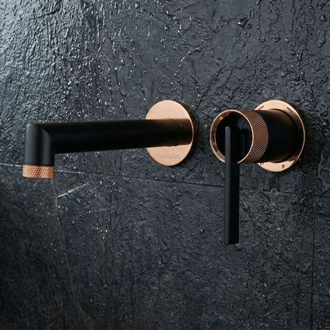 PaulGurkes Robinet de lavabo encastré Noir Mat Or Rose à 2 trous