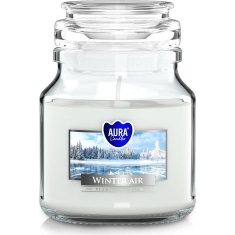 Vela aromática en frasco, aroma a aire invernal, 28 h, 120 g de parafina, 1 unidad.
