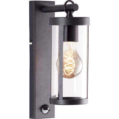 Brilliant Sidney Außenwandleuchte mit Bewegungsmelder IP44 - Wandleuchte außen schwarz/transparent E27 - Standard & LED geeignet - Außenleuchte für Garten, Terrasse, Einfahrt - 31,6cm hoch