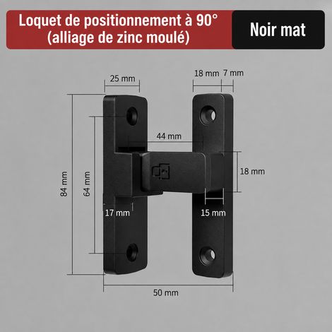 Verrou loquet de porte à angle droit 83B noir mat fixation vis ou adhésif 83b réf 1922 11 × 5 × 3,2 cm 190 g – Livraison gratuite