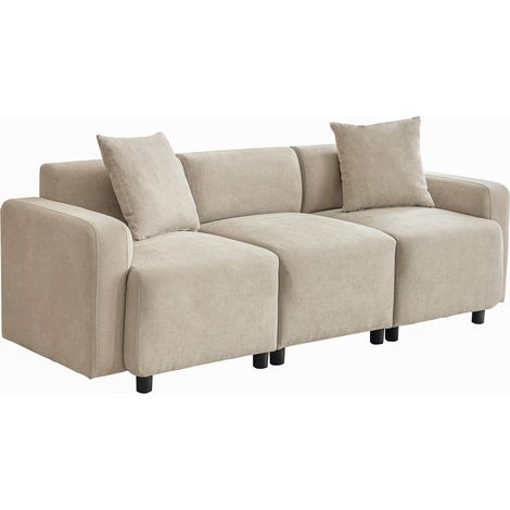 divano 3 posti 211 x 67 x 71 cm in ciniglia beige con cuscini - CHICFURN (1/5)