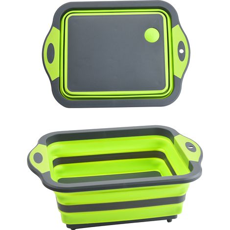 Planche à découper pliable avec passoires, bols pliables en silicone, panier d'égouttage pour le camping et le barbecue de pique-nique. (1/5)