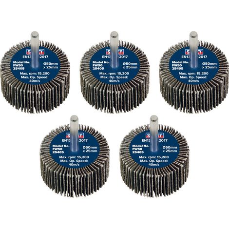 Sealey FW5025405 50 x 25mm Abrasive Flap Wheel with 6mm Shaft 40Grit - Pack of 5 (1/5)