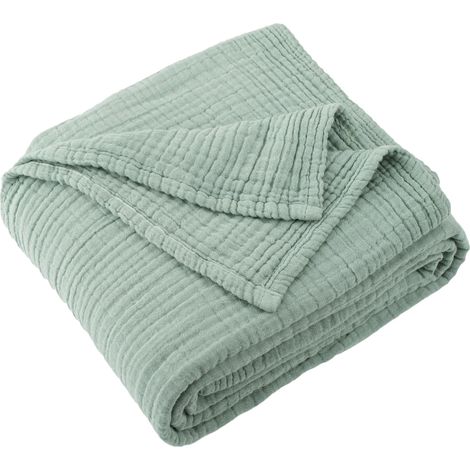 Plaid en mousseline de coton, doux et confortable pour le lit, 229 x 229 cm (taille Queen), vert sauge (1/5)