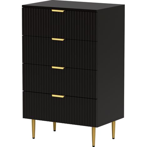 Commode 4 tiroirs commode chambre meuble de rangement moderne avec poignées et pieds dorés, dim. 60 x 40 x 96 cm, noir (1/4)