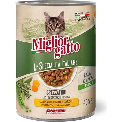 MIGLIOR GATTO SPECIALITÀ ITALIANE BOCCONCINI DI SPEZZATINO CON POLLO PISELLI E CAROTE 405 GR