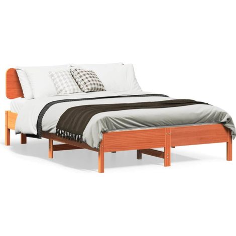 Cadre de lit 135 x 190 cm avec tête de lit, pin massif, cire marron, sans matelas - PANGIVO (1/5)