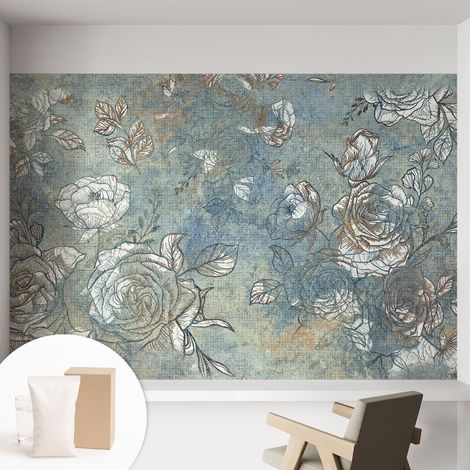 Papier peint intissé pour salon chambre à coucher peint imprimé pour mur - Colle incluse gratuite Roses romantiques 152x104 cm (1/5)