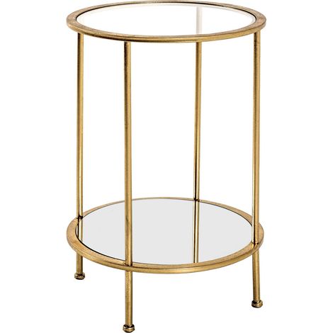 HAKU Möbel Tavolino oro, Metallo, vetro di sicurezza, specchio - Dim. A 55 cm x Ø 38 cm, Stile Art Deco