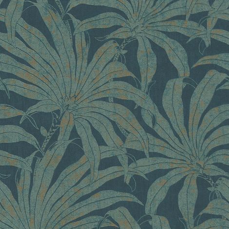 Natur Tapete Profhome 395016 Vliestapete strukturiert mit Dschungel-Design glänzend türkis gold blau 5,33 m2