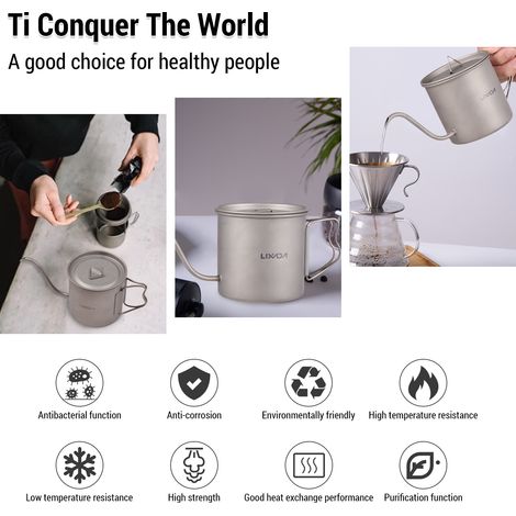 Café verser sur bouilloire Mini thé eau Camping Pot cuisinière haut col de cygne Ti 400ml (1/5)