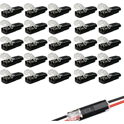 Confezione da 25 connettori per auto impermeabili a 2 pin, connettori rapidi e pratici per cavi da 18-22 AWG, connettori a innesto con meccanismo di bloccaggio per illuminazione a LED, automobili (1/5)