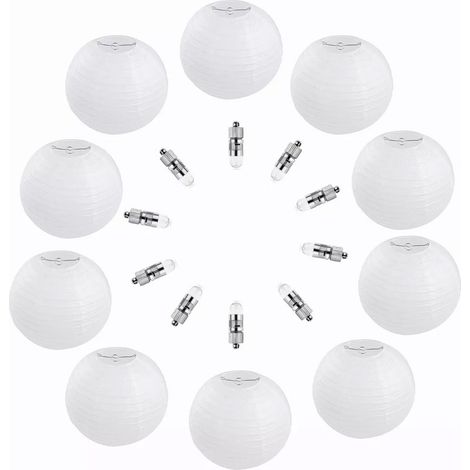Lanterne chinoise blanche en papier, forme ronde, avec 10 lumières LED pour décoration de mariage, fête, Noël (1/5)