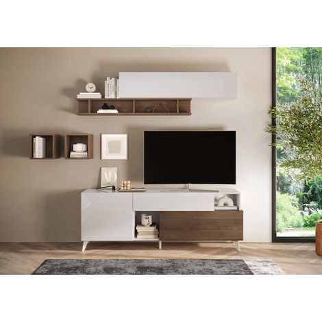 Meuble tv 180 cm chêne mercure/blanc laqué Minorka (1/4)