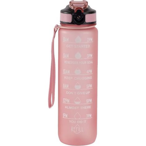 Gourde 1 litre avec paille et affichage de l'heure – Sans BPA – Motif rosé – Idéale pour adultes et enfants – Box-On (1/4)