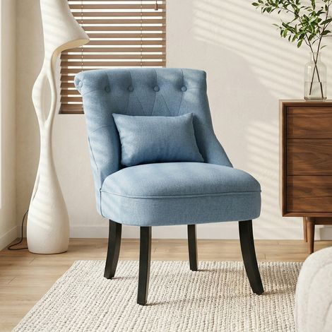 Fabric Single Sofa Dining Chair Tub Chair Upholstered W/ Pillow Solid Wood Leg Home Living Room Furniture Blue