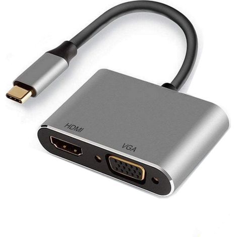 EW9700 adaptador de cable de vídeo 0,15 m USB Tipo C HDMI + VGA (D-Sub) Negro, Plata