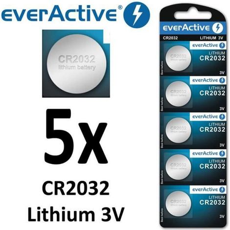Pile CR2032 - Lithium 3 V - Compatible Montres Calculatrices Télécommandes - Lot de 5