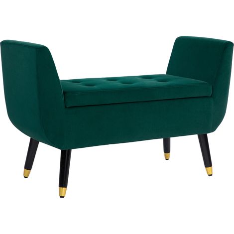 Établi rembourré avec rangement accoudoirs velouté polyester caoutchouc vert 107x42x65 cm