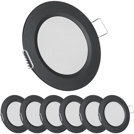 Spots LED Encastrables Extra Plats DC 12V Noirs 3000K, Lot de 6 Étanches IP64 pour Camping-car, Bateau et Meuble (1/4)