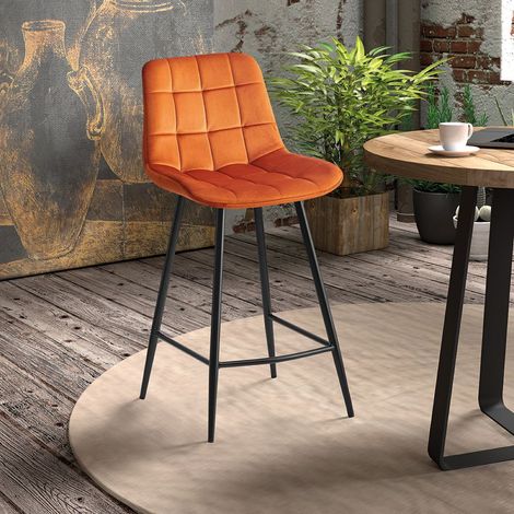 Tabouret de bar en velours orange JUSTINE (lot de 2) (1/5)