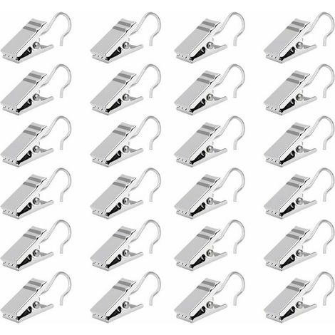 royaluxe -100 pcs Pinces à Rideaux Pinces à Rideaux Supports à Pinces à Rideaux à Usages Multiples avec Crochets Clips en Métal, Argent (1/5)