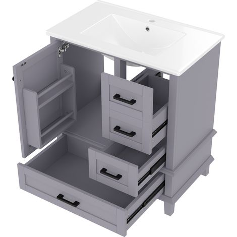 Stehender Badunterschrank 76x46x83,5 cm grau mit Keramikwaschbecken MODENUIT (1/5)