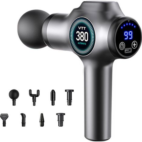 Pistola massaggiante, 99 modalità, 8 testine massaggianti, 3600 impulsi/minuto, display LCD, silenziosa, portatile, ideale per massaggiare i muscoli di schiena, collo, gambe e per l'attività sportiva. (1/5)