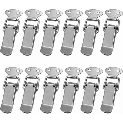 12 Pieces Lever Door Hasp, Spring Loaded Latch with Hook Stainless Steel Drawer Hardware Toggle Clasp for Box, Case Without Lock (1/5)