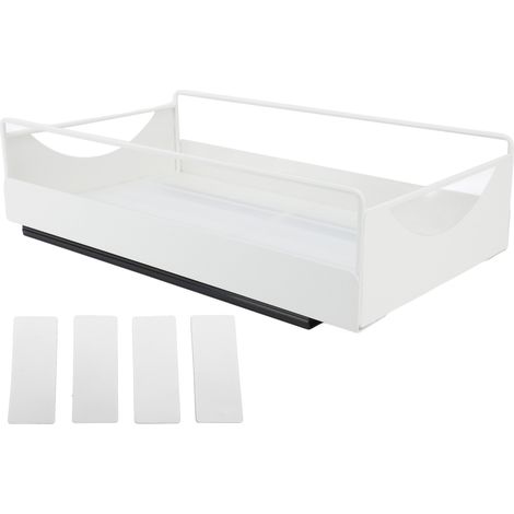 étagère rangement-Étagère coulissante pour cabinet - Organiseur pour cuisine et salle de bain en acier carbone, blanc, dimensions 227x401x85mm (1/5)