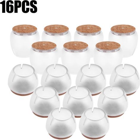 Stuhlkappen, rund, transparent, 16 Stück, Stuhlbeinkappen, Fußkappen, Fußpolster, Füße mit Polstern zum Schutz des Bodens (Ø 12-16 mm). (1/5)