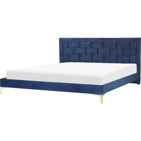 Cama con somier de terciopelo azul marino 180 x 200 cm cabecero patas Limoux (1/5)