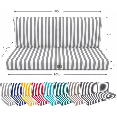 Ensemble Coussins Salon Jardin 100x50 Rayure Gris Clair - Premium 270g (1 Assise + 2 Dossiers)