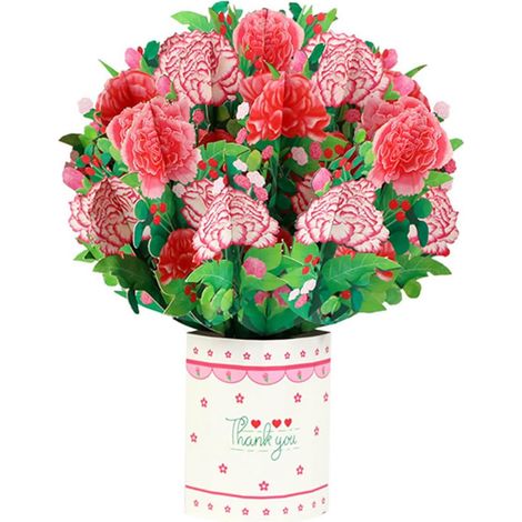 Carte florale pop-up œillet Bouquet 3D éclatant Pour la fête des mères, un anniversaire, une fête des mères Vase en papier avec nœud Carte de vœux œillet élégante pour les occasions spéciales (1/5)
