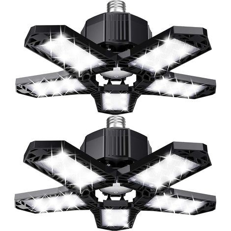 Set di luci LED per garage - 120 W - 12000 lm - Lampada da officina - Plafoniere deformabili - Pannelli E26/E27 - 2 lampade (1/5)